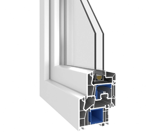 Sezione profilo VEKA Softline 76 MD con doppio vetro